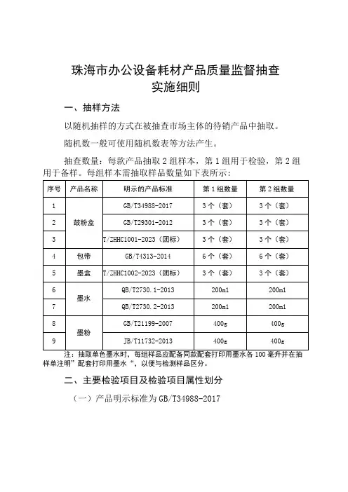55.珠海市办公设备耗材产品质量监督抽查实施细则