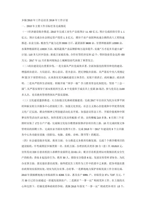 乡镇2018年工作总结及2019年工作计划.docx