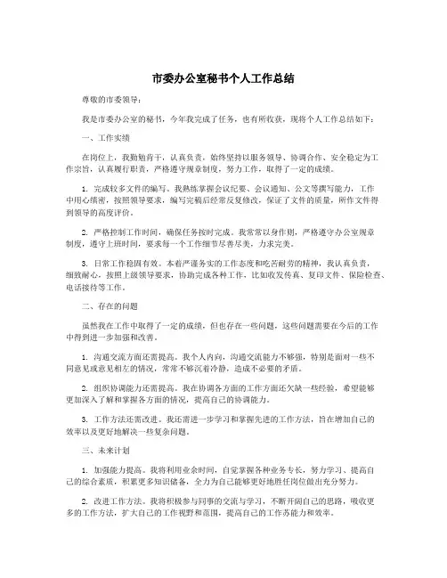 市委办公室秘书个人工作总结