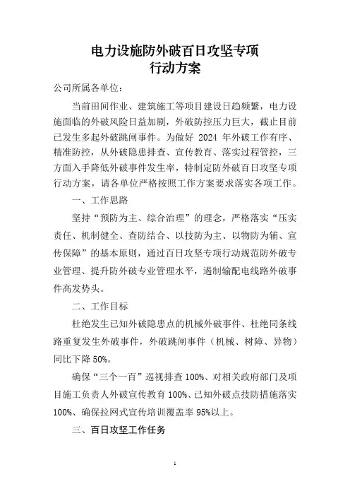 电力设施防外破百日攻坚专项行动方案