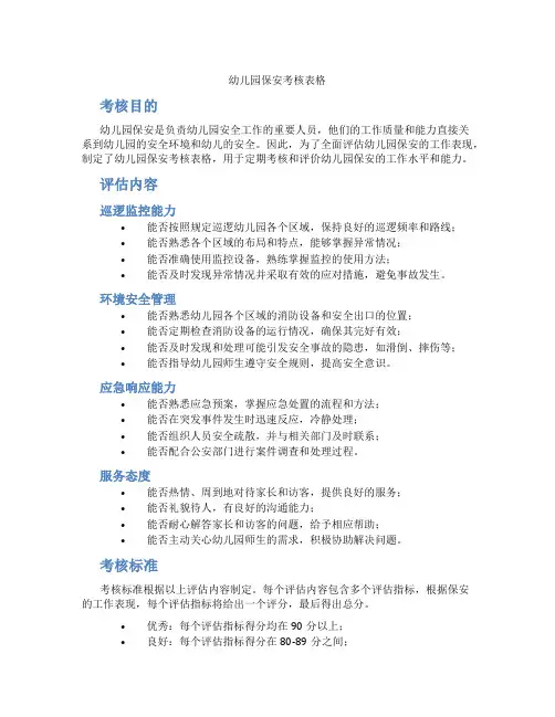 幼儿园保安考核表格