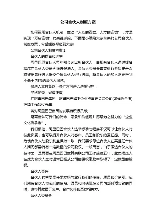 公司合伙人制度方案