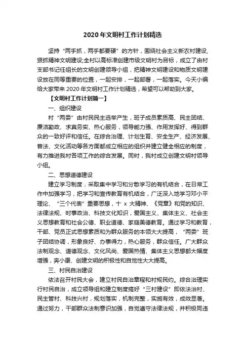 2020年文明村工作计划精选
