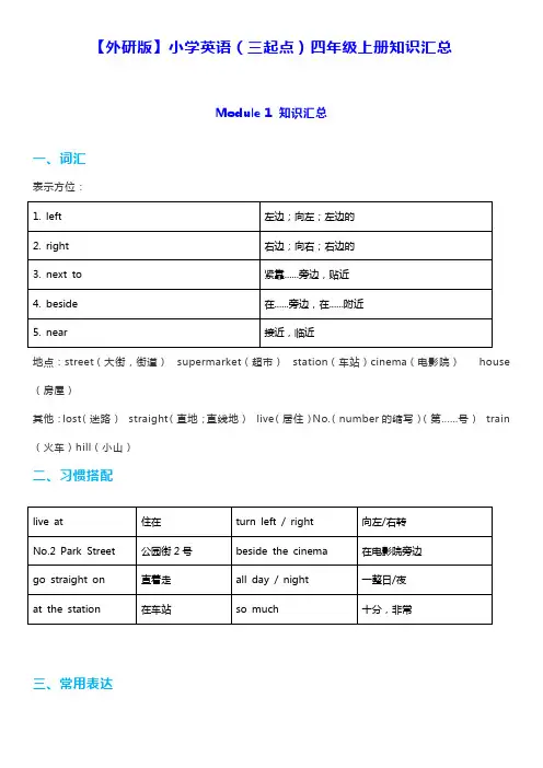 最新外研版三年级起点四年级上册知识点总结(最新最全)