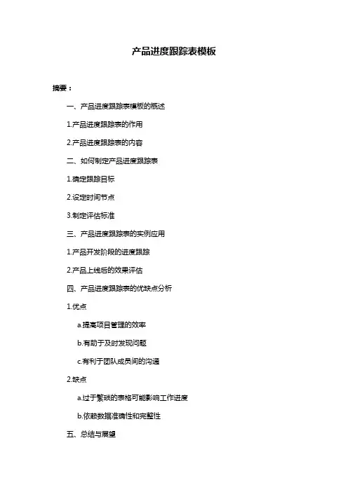 产品进度跟踪表模板
