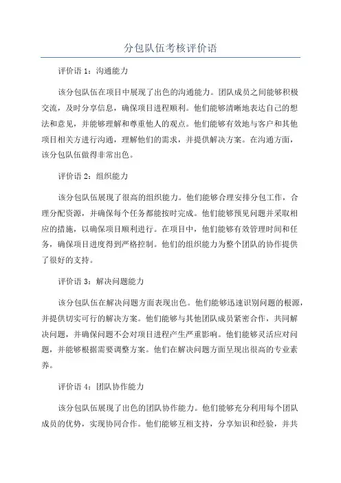 分包队伍考核评价语
