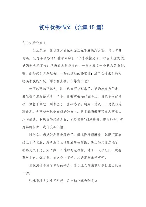 初中优秀作文(合集15篇)