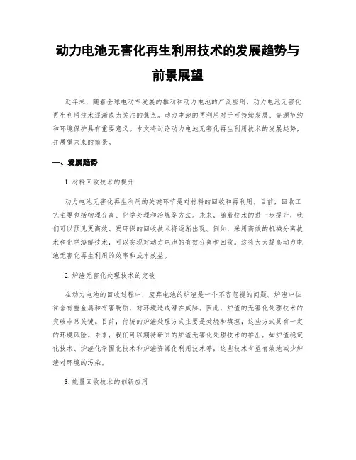 动力电池无害化再生利用技术的发展趋势与前景展望