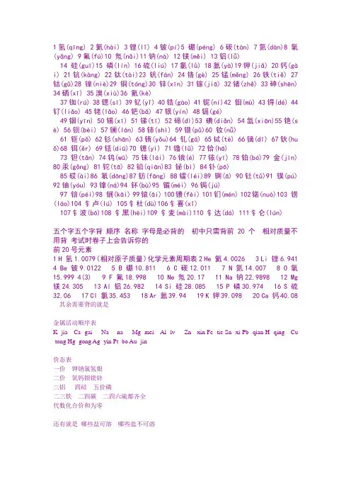 化学元素周期表读音