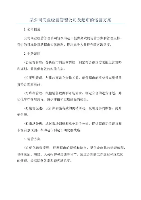 某公司商业经营管理公司及超市的运营方案