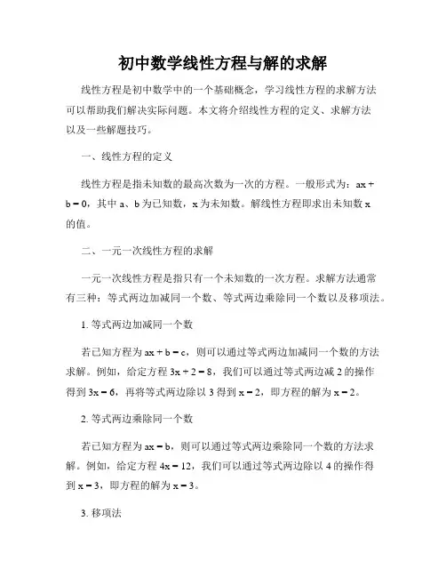 初中数学线性方程与解的求解