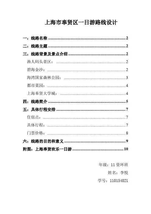 上海奉贤区旅游线路一日游设计