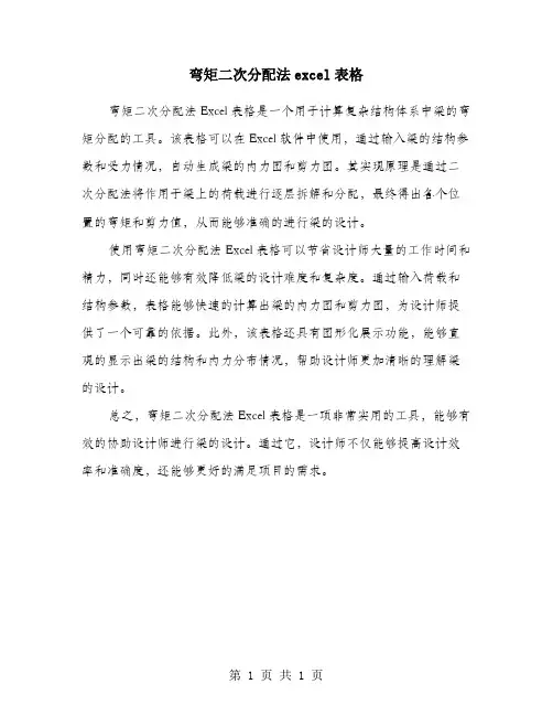 弯矩二次分配法excel表格