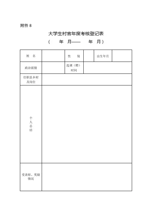 选调到村任职高校毕业生年度考核登记表