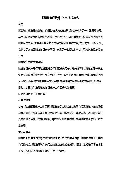隧道管理养护个人总结