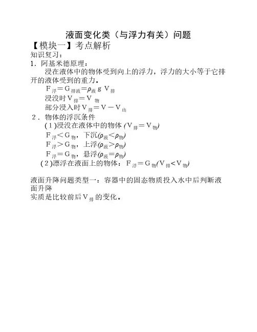 ]与浮力有关的液面变化类问题