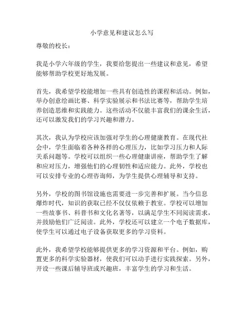 小学意见和建议怎么写