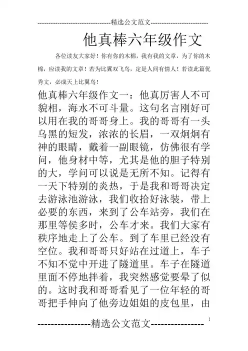 他真棒六年级作文