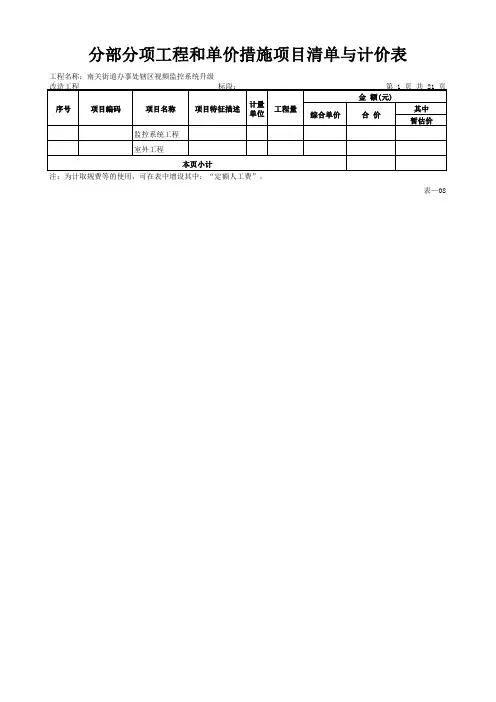 分部分项工程和单价措施项目清单与计价表