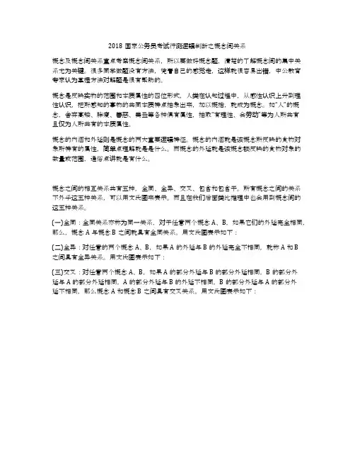 2018国家公务员考试行测逻辑判断之概念间关系