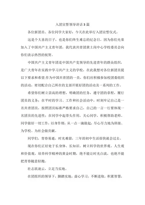 入团宣誓领导讲话3篇