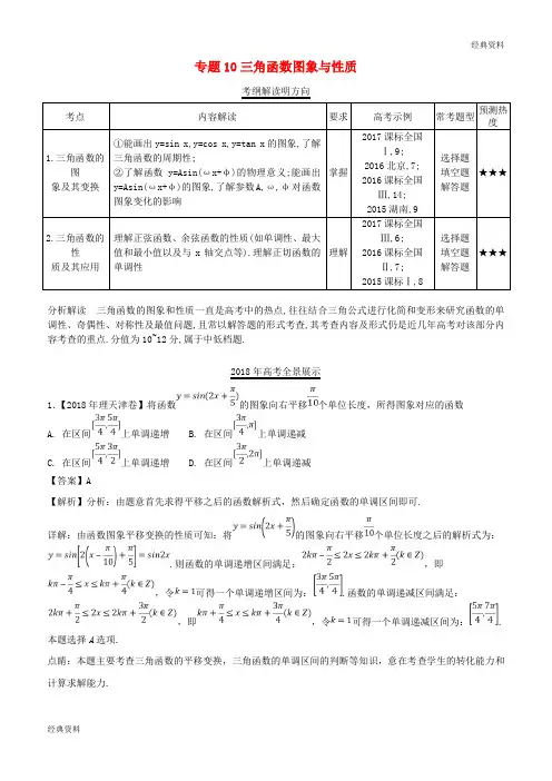 最新2019高考数学试题分项版解析 专题10 三角函数图象与性质 理(含解析)