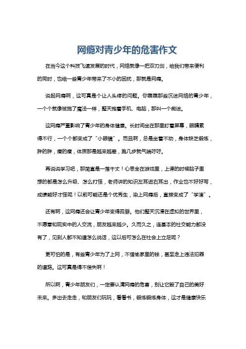 网瘾对青少年的危害作文