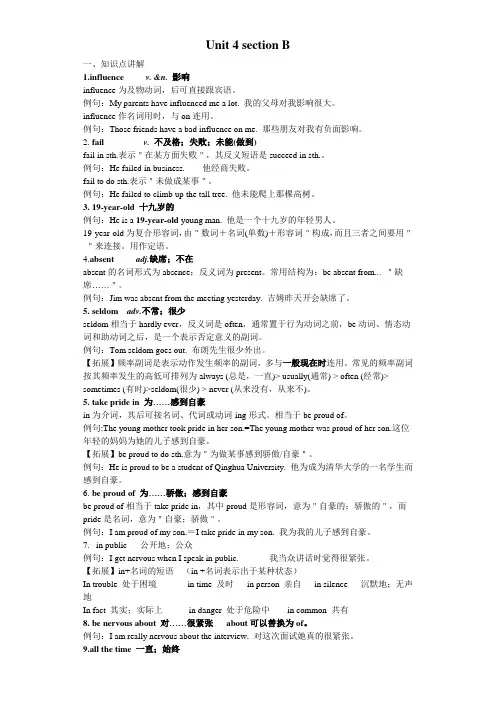 最新人教新目标版九年级全册英语Unit4 section B知识点精讲精练【含答案】