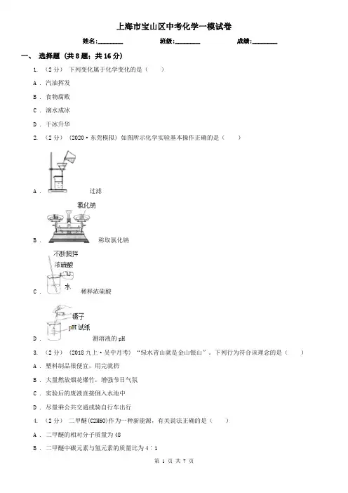 上海市宝山区中考化学一模试卷 