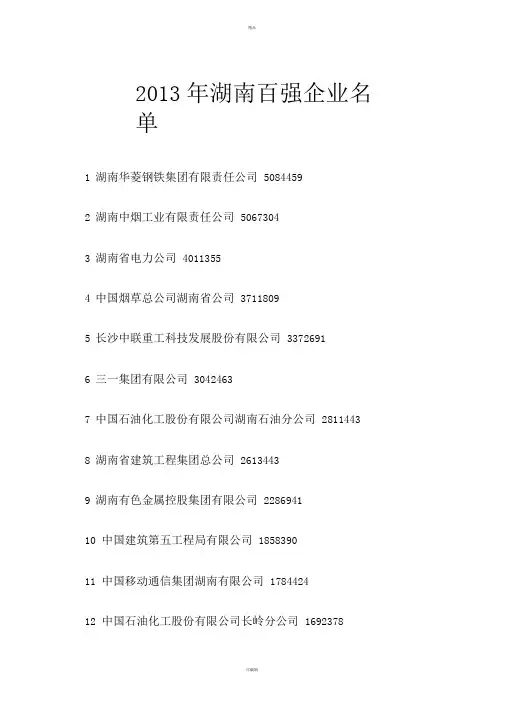 湖南百强企业名单