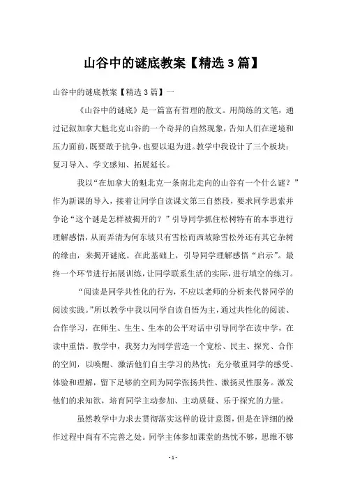 山谷中的谜底教案【3篇】