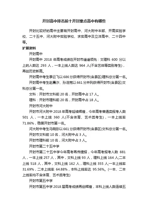 开封高中排名前十开封重点高中有哪些
