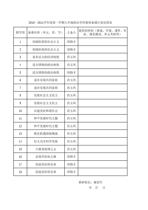 集体备课计划安排表和集体备课记录