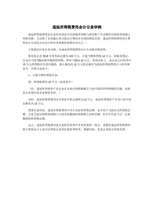 递延所得税费用会计分录举例