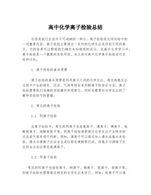 高中化学离子检验总结