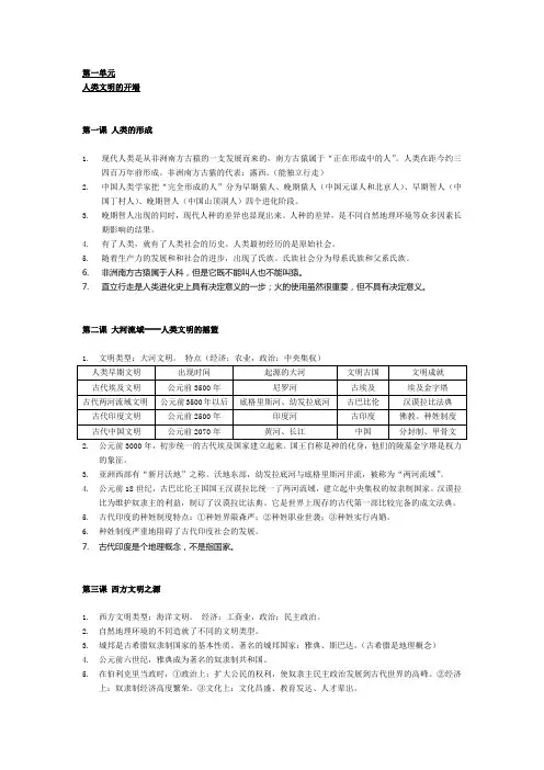 历史九年级上册第一单元知识点整理