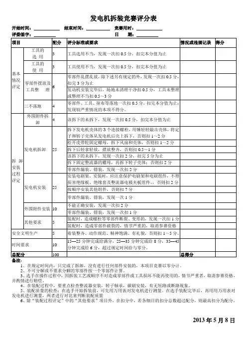 发电机评分标准