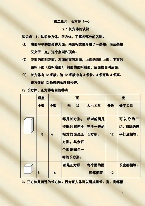 小学五年级数学下册第二单元知识点总结