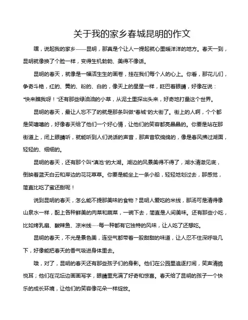 关于我的家乡春城昆明的作文