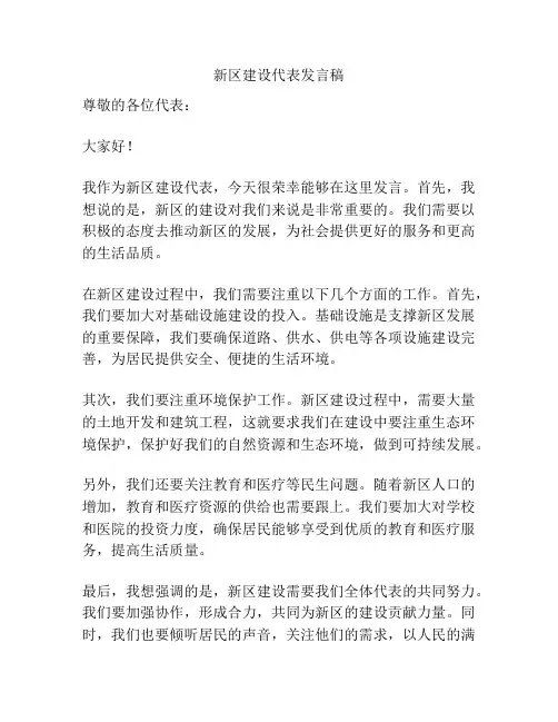 新区建设代表发言稿