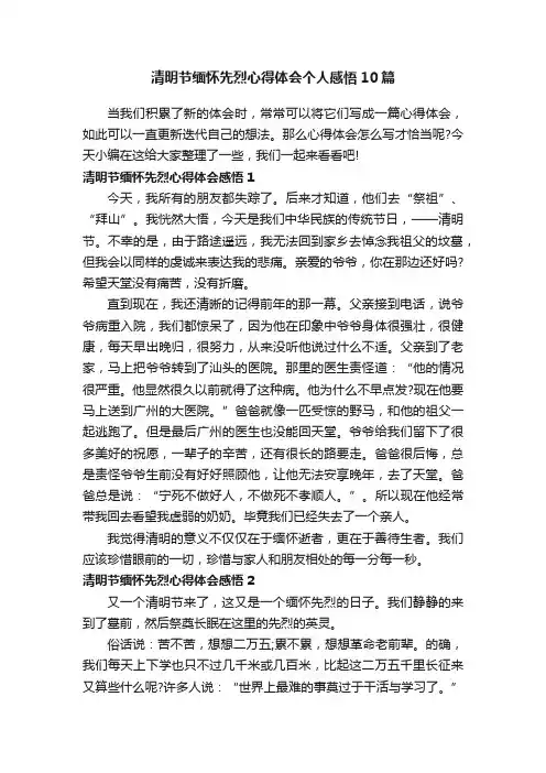 清明节缅怀先烈心得体会个人感悟10篇