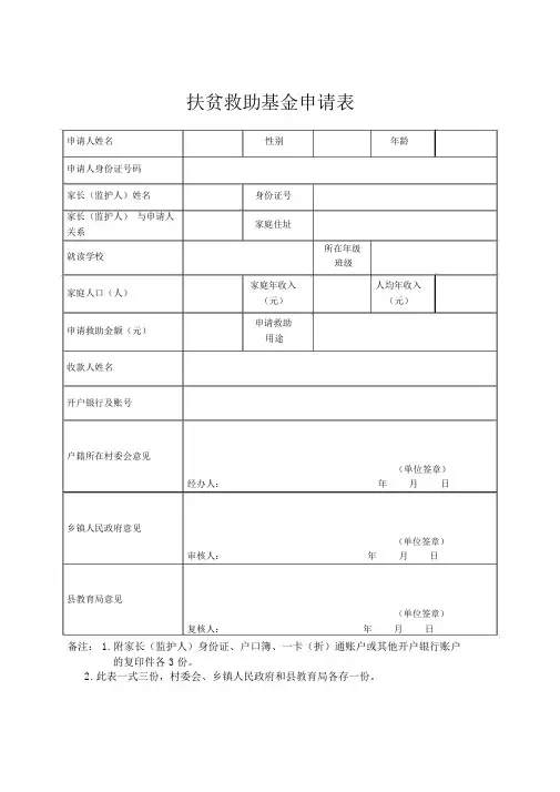 扶贫救助基金申请表