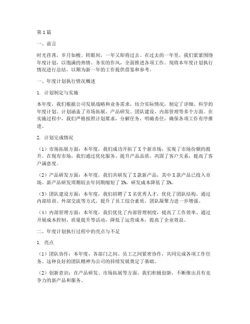 年度计划执行总结(3篇)