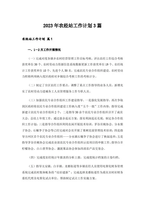 2023年农经站工作计划3篇