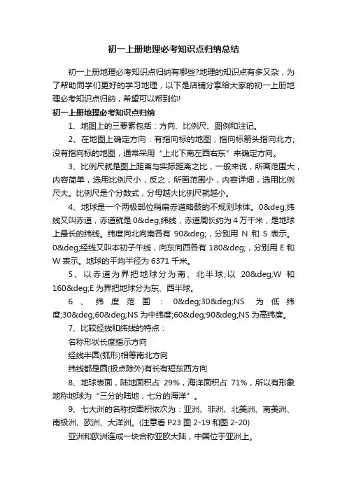 初一上册地理必考知识点归纳总结