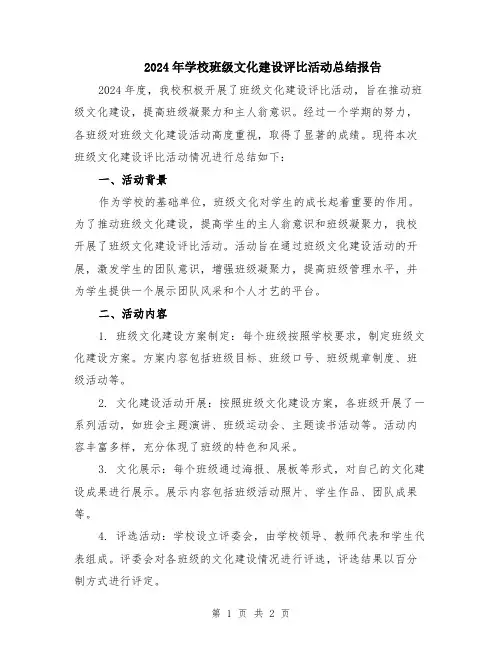 2024年学校班级文化建设评比活动总结报告