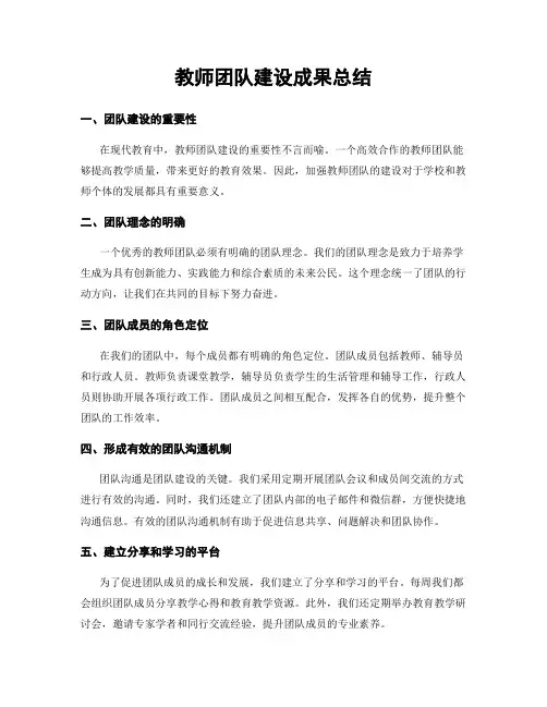 教师团队建设成果总结