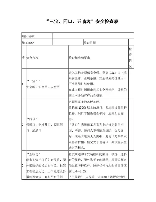 “三宝、四口、五临边”检查表
