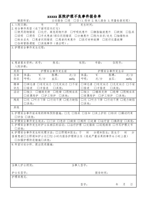 护理不良事件报告表格