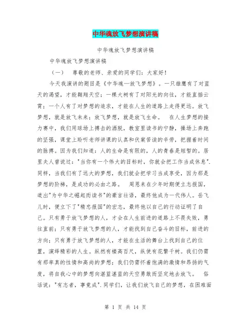 中华魂放飞梦想演讲稿